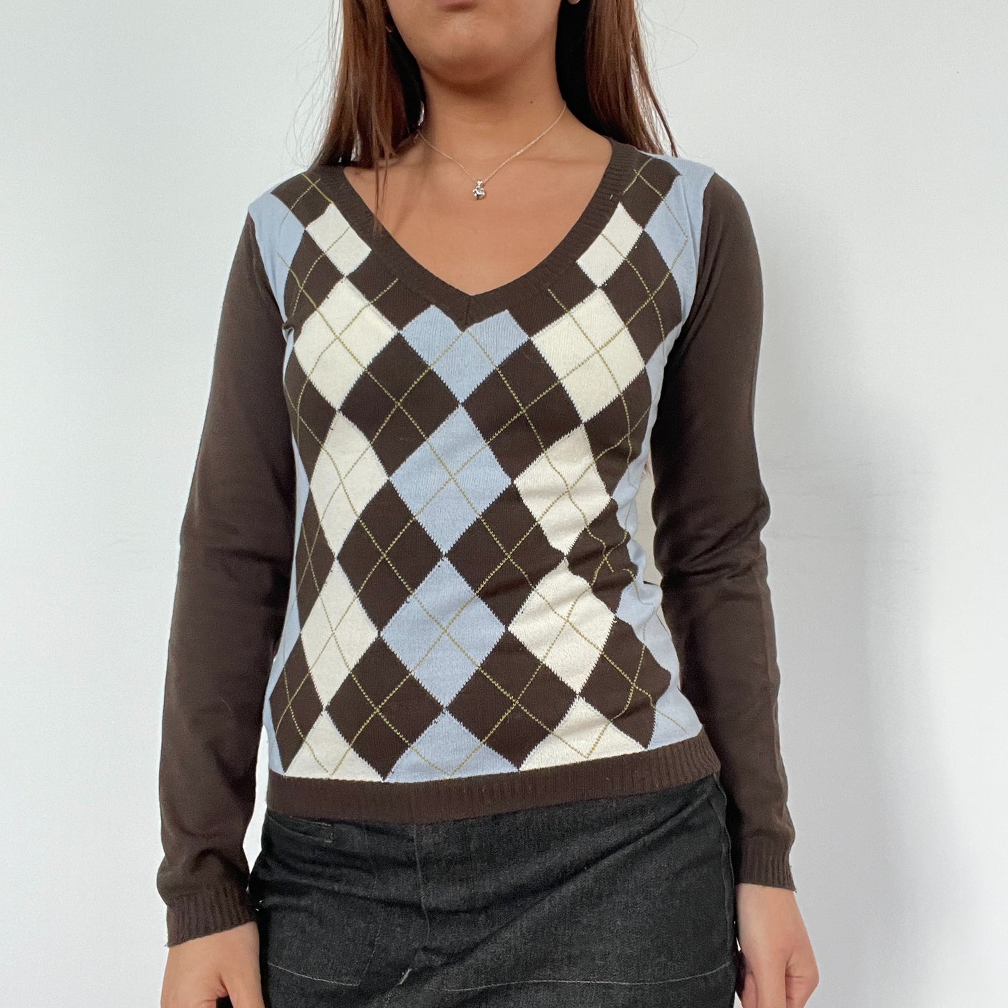 Vintage V-Neck Brown Argyle Jumper