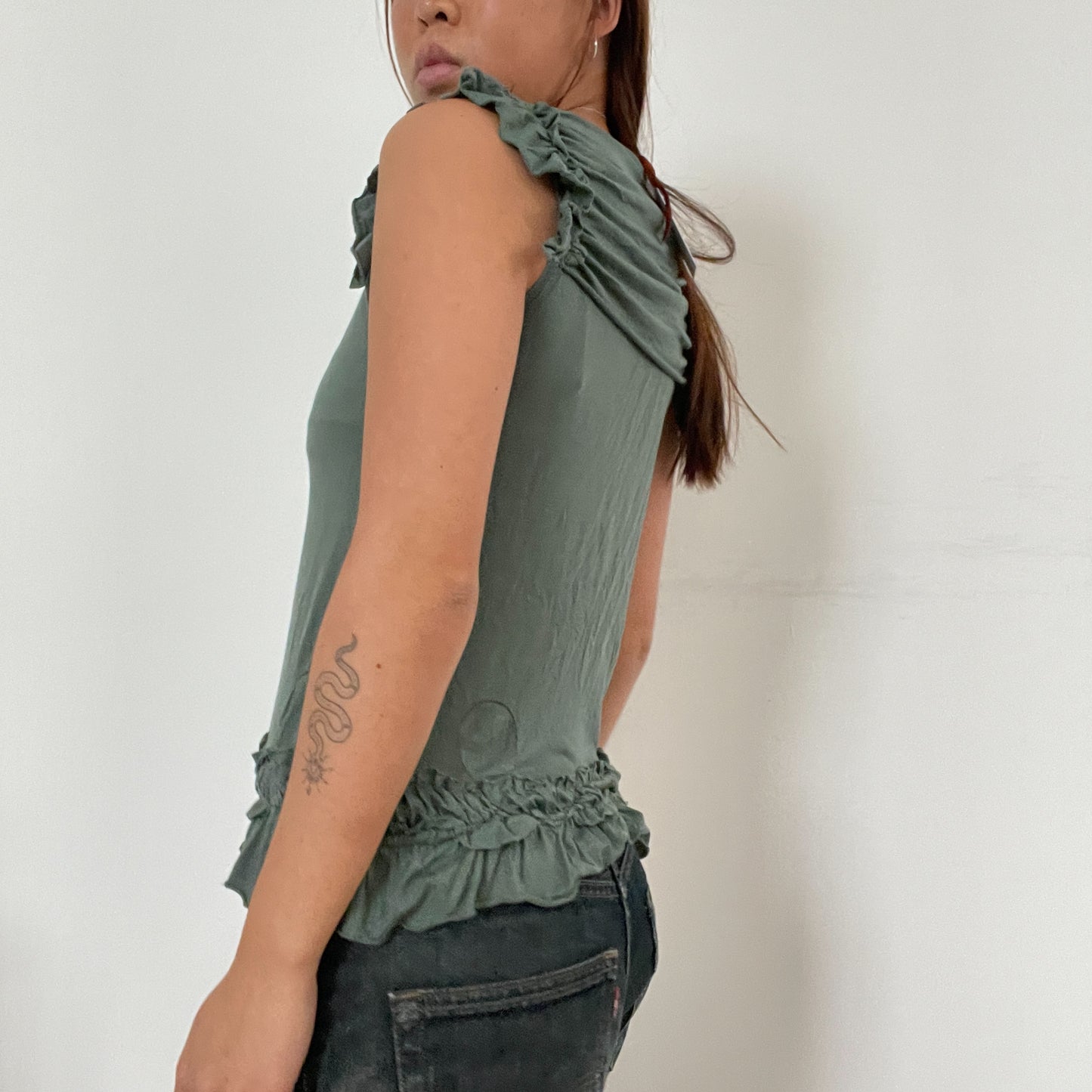 Green Textured Ruched Vest Cop Copine Top