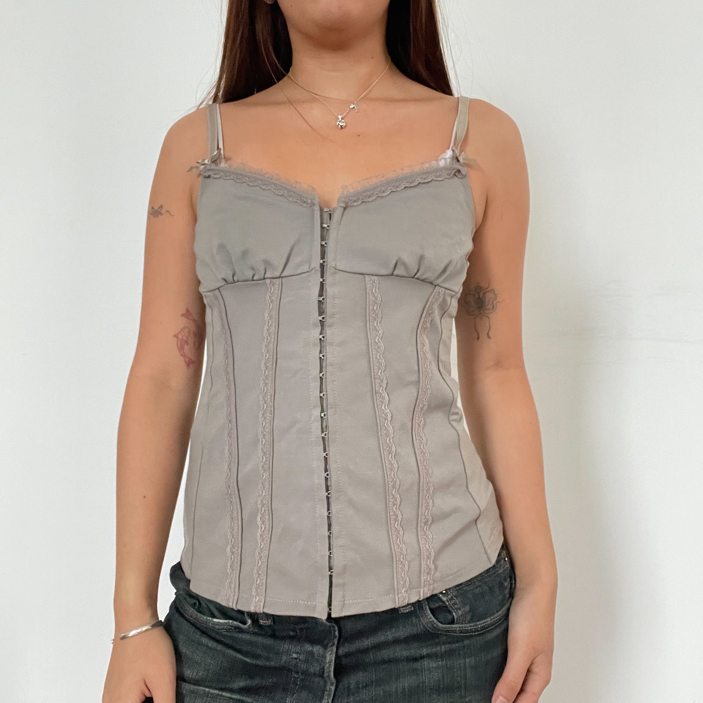 Grey/Brown Textured Corset Cami Top