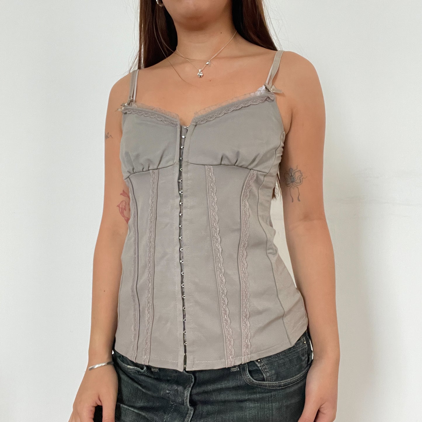 Grey/Brown Textured Corset Cami Top