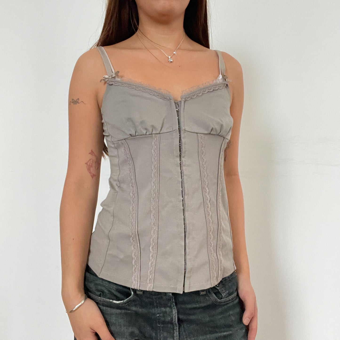 Grey/Brown Textured Corset Cami Top