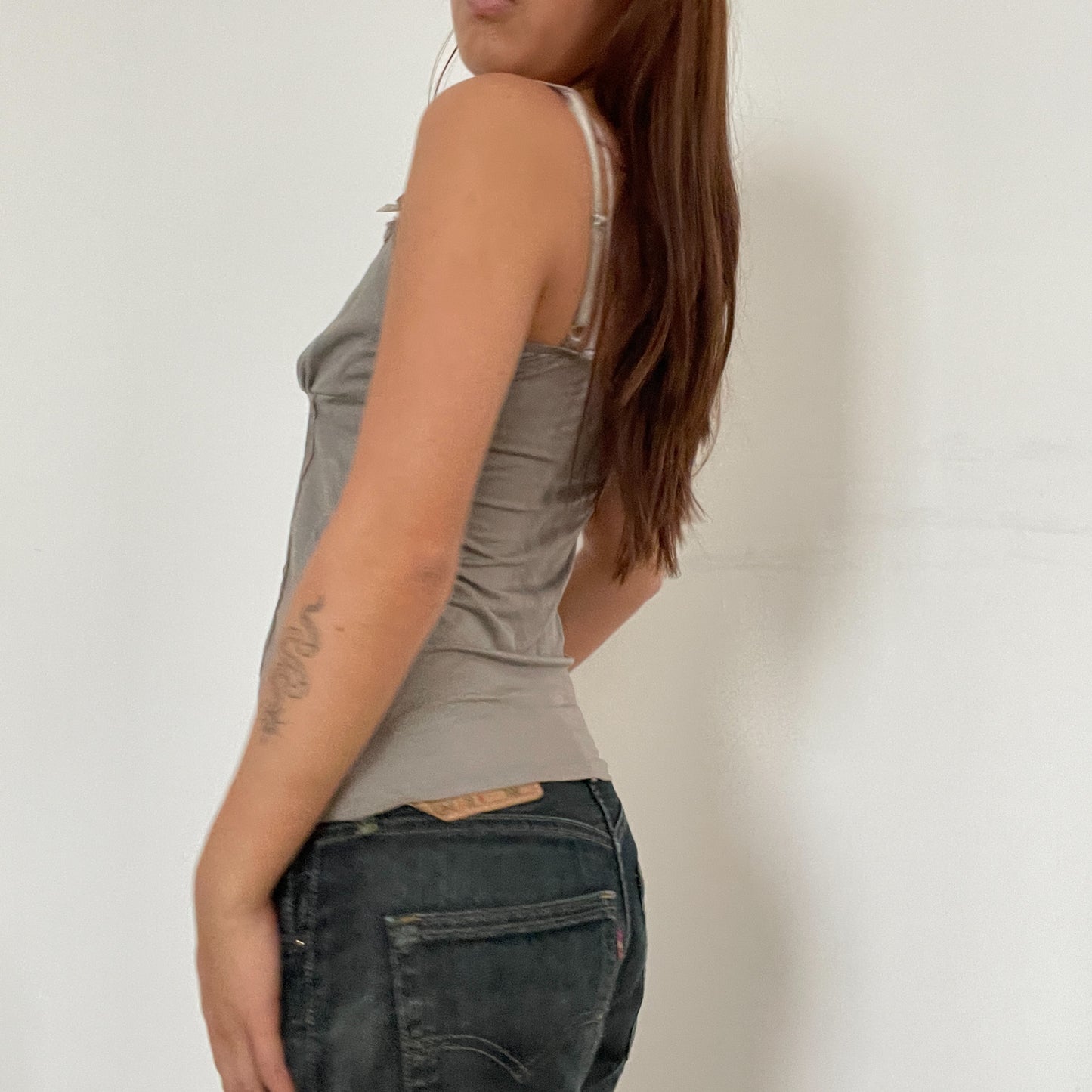 Grey/Brown Textured Corset Cami Top