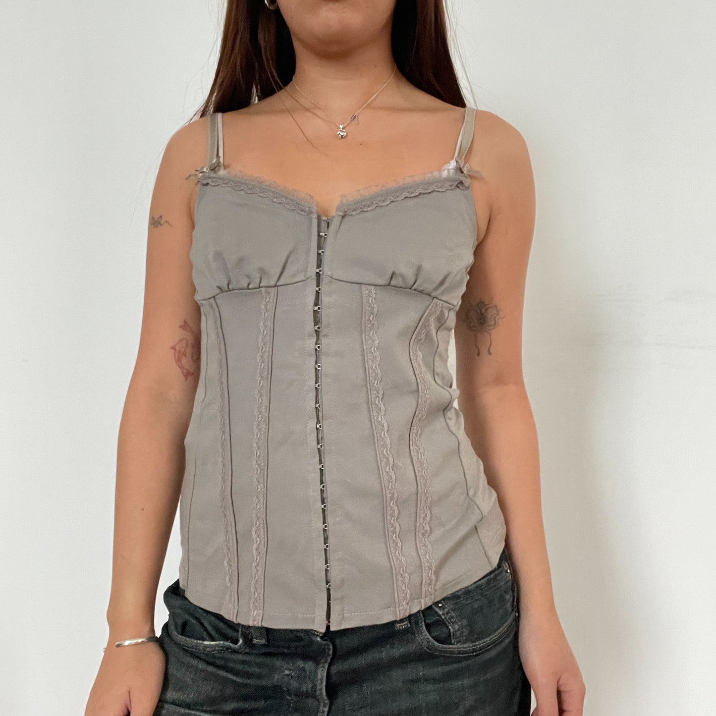 Grey/Brown Textured Corset Cami Top
