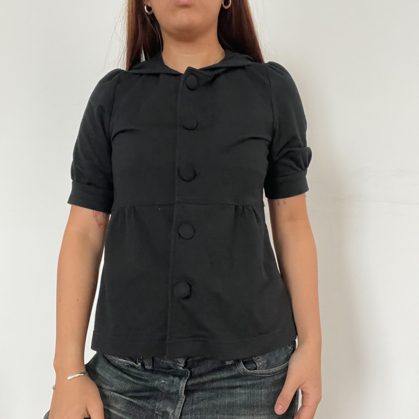 Black Collared Button Up Swing Top