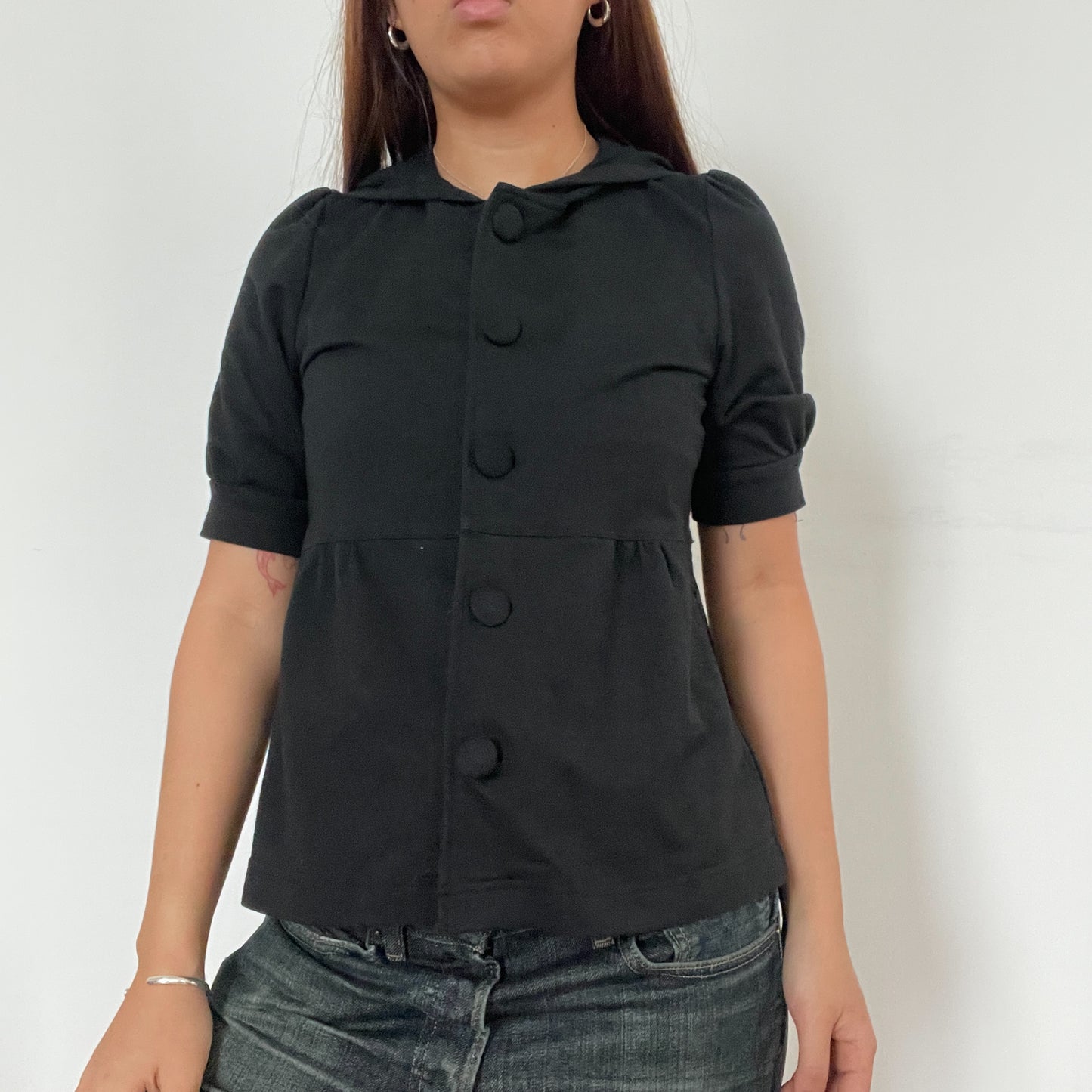 Black Collared Button Up Swing Top