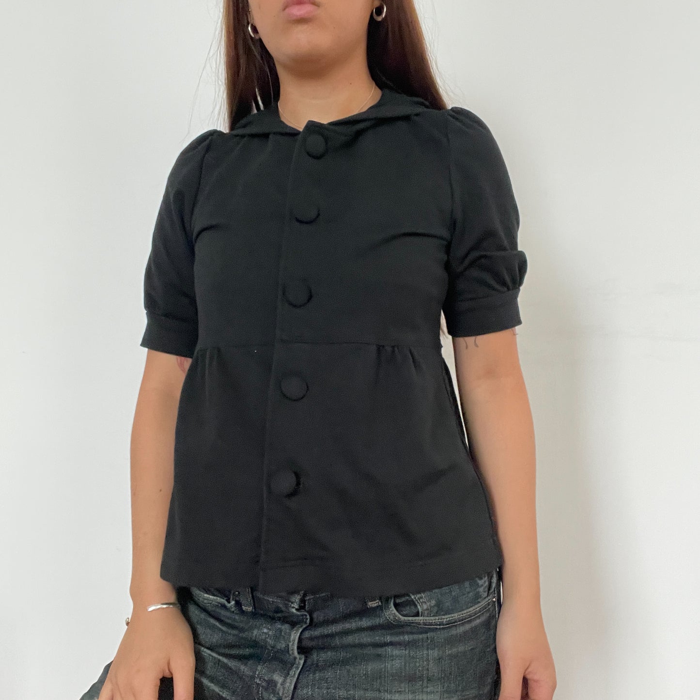 Black Collared Button Up Swing Top