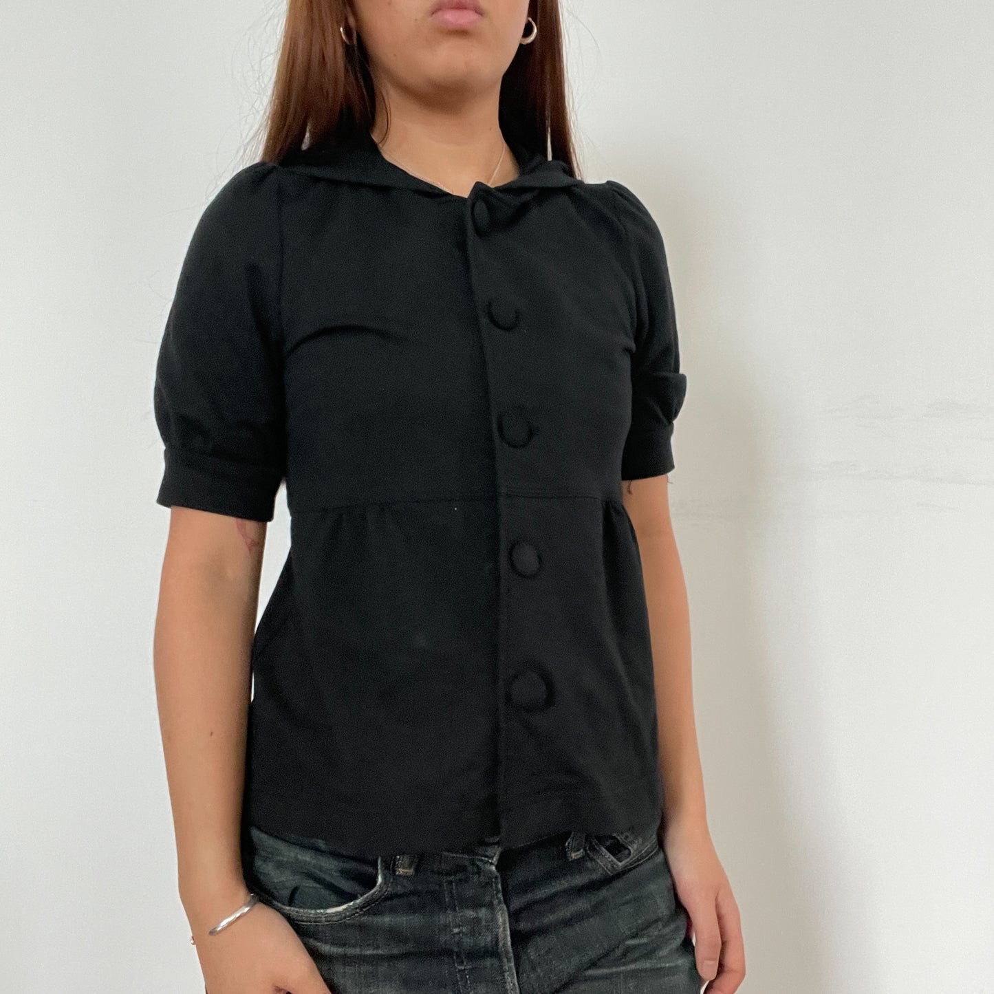 Black Collared Button Up Swing Top