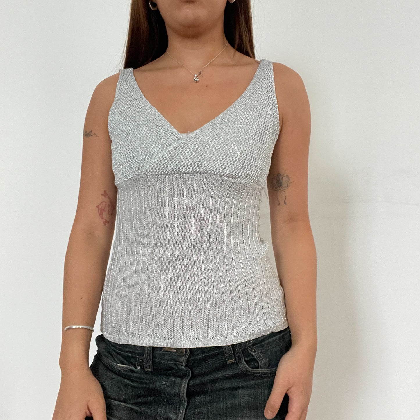 Light Grey / Silver Textured Vest Top