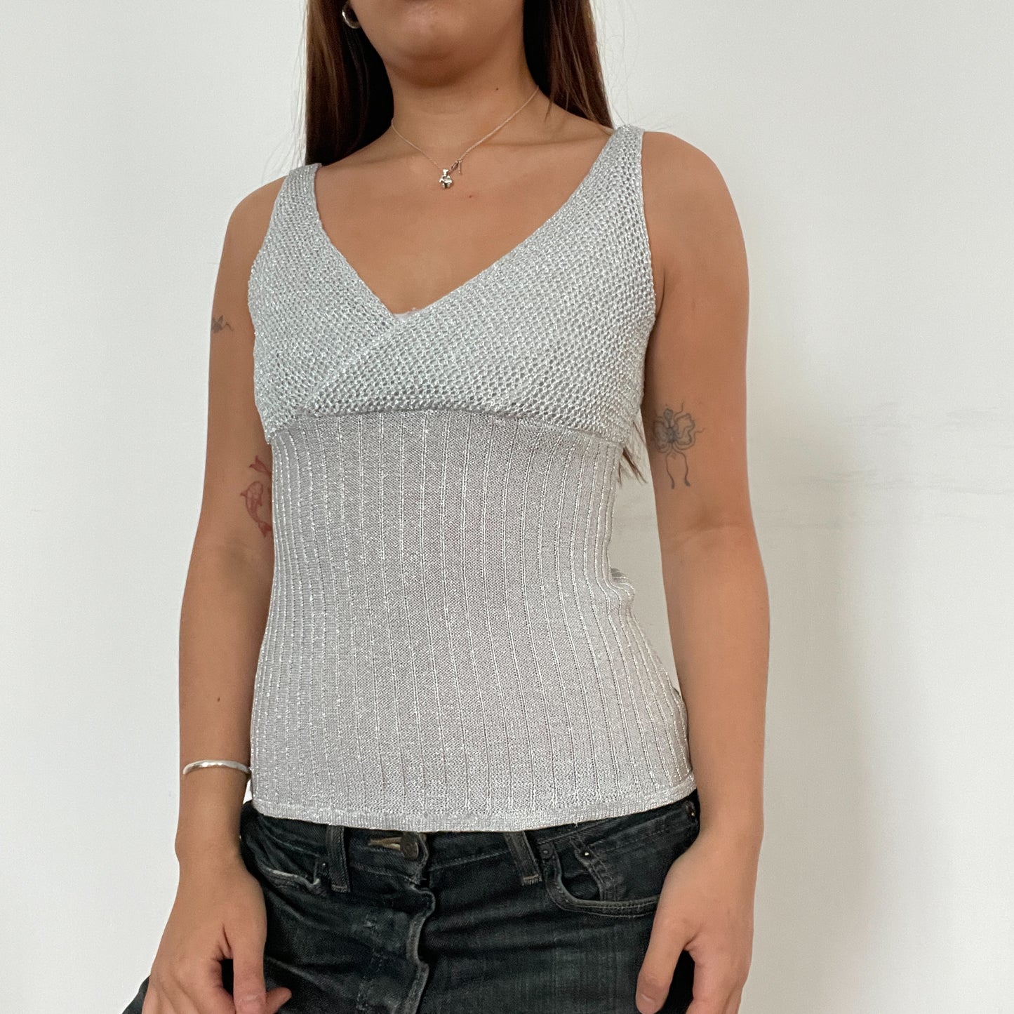Light Grey / Silver Textured Vest Top
