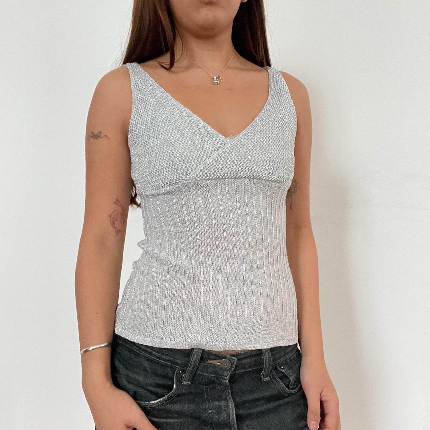 Light Grey / Silver Textured Vest Top