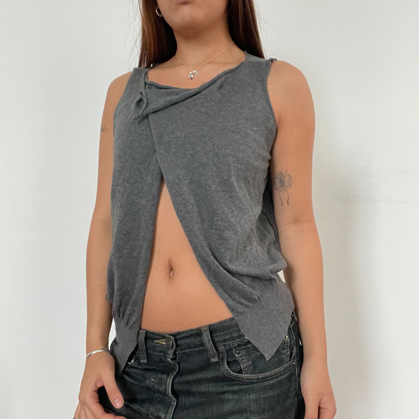 Dark Grey Asymmetric Knit Vest Top