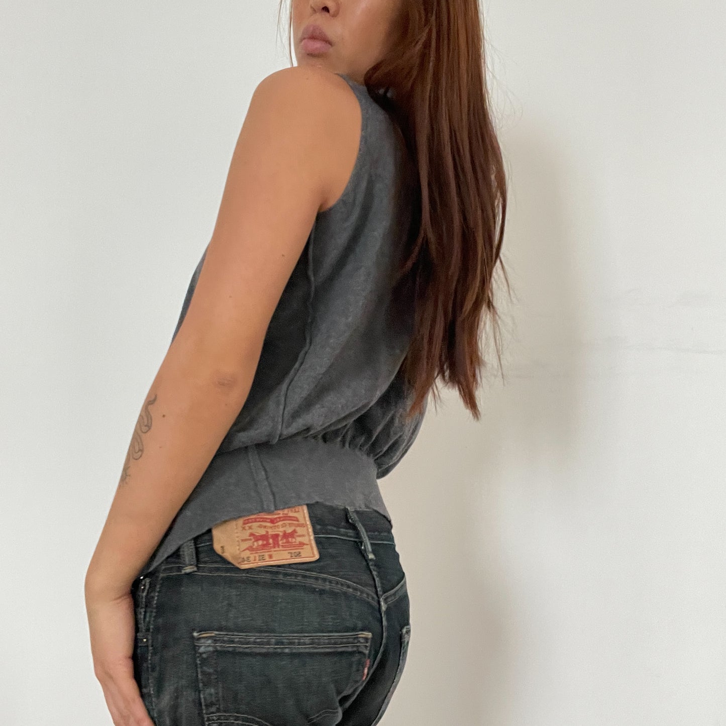 Dark Grey Asymmetric Knit Vest Top