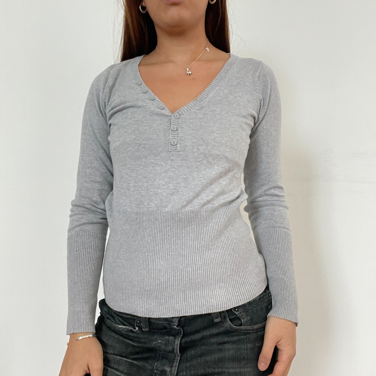Grey Structured Knitted Long Sleeve