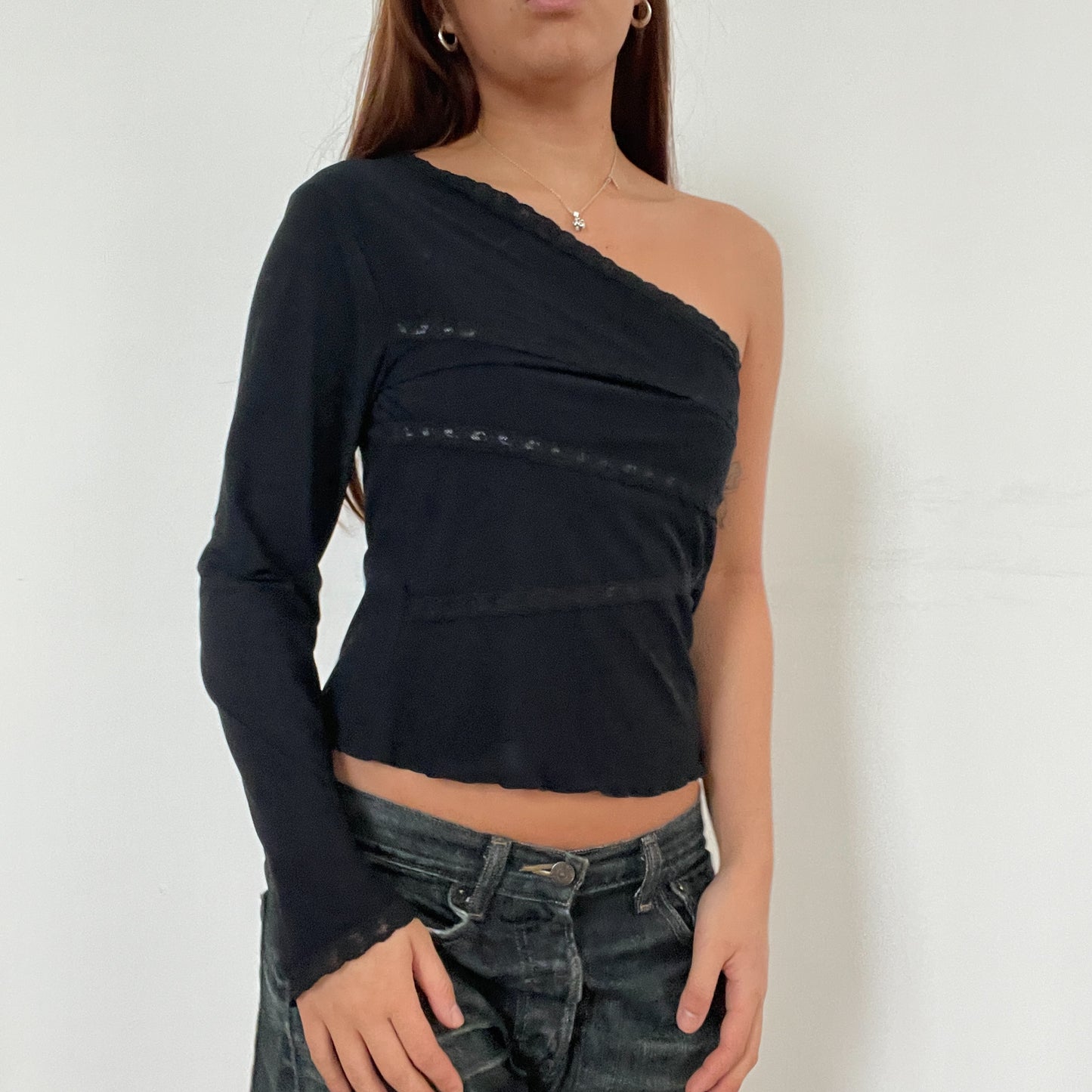 Black One Shoulder Textured Top