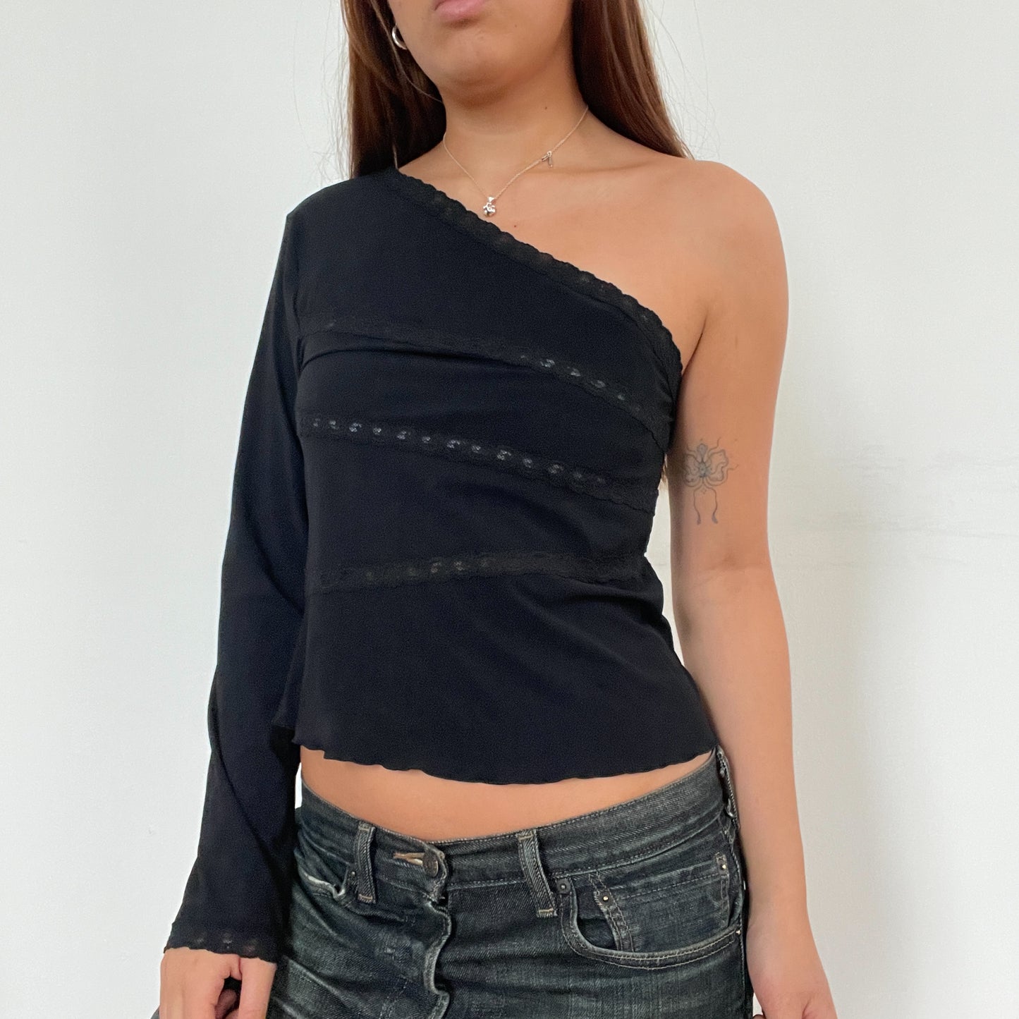 Black One Shoulder Textured Top