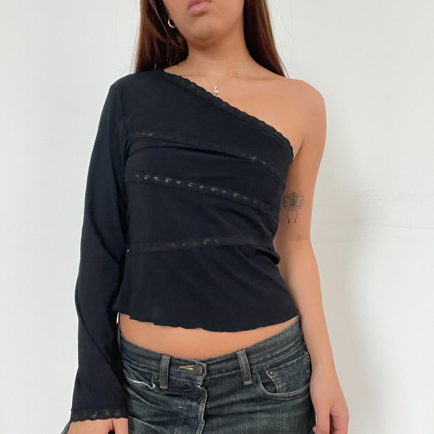 Black One Shoulder Textured Top