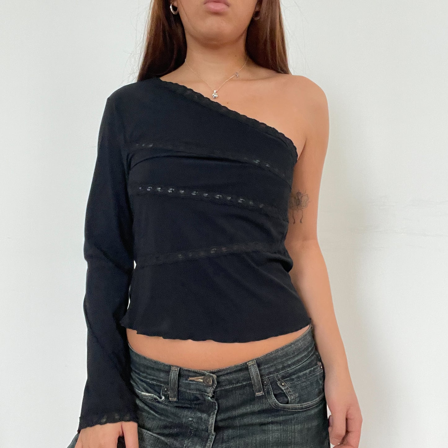 Black One Shoulder Textured Top