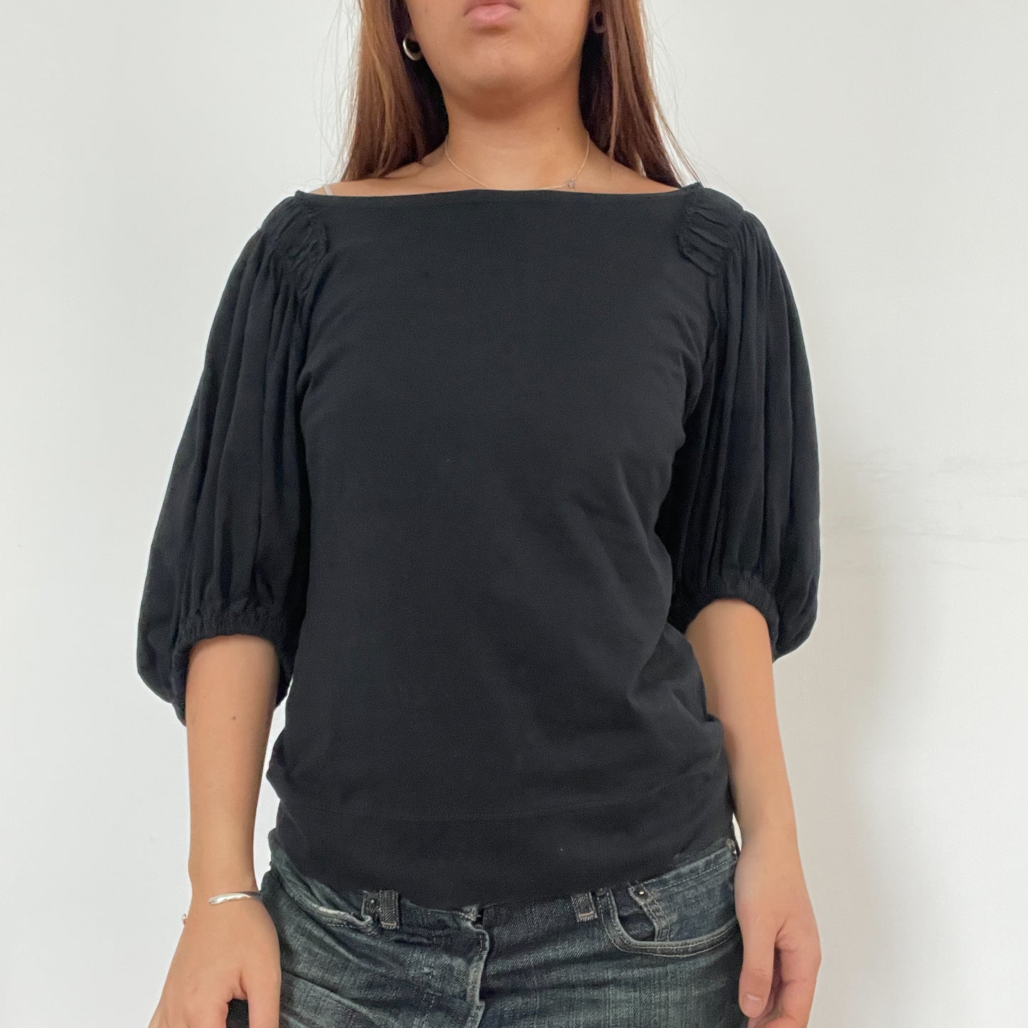Black Bubble Sleeve Top
