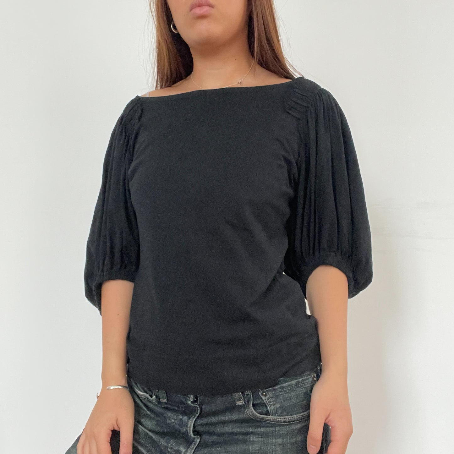 Black Bubble Sleeve Top