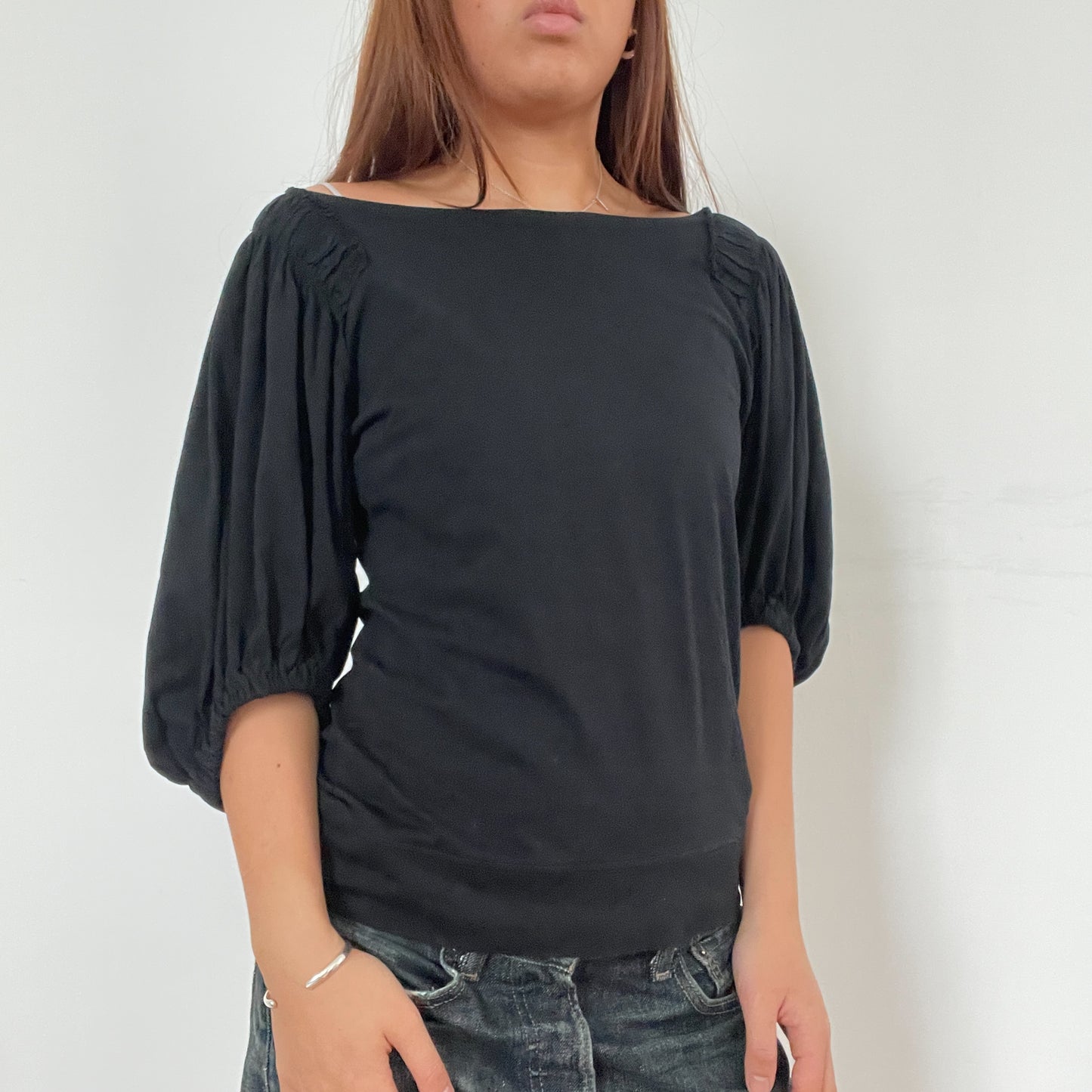 Black Bubble Sleeve Top