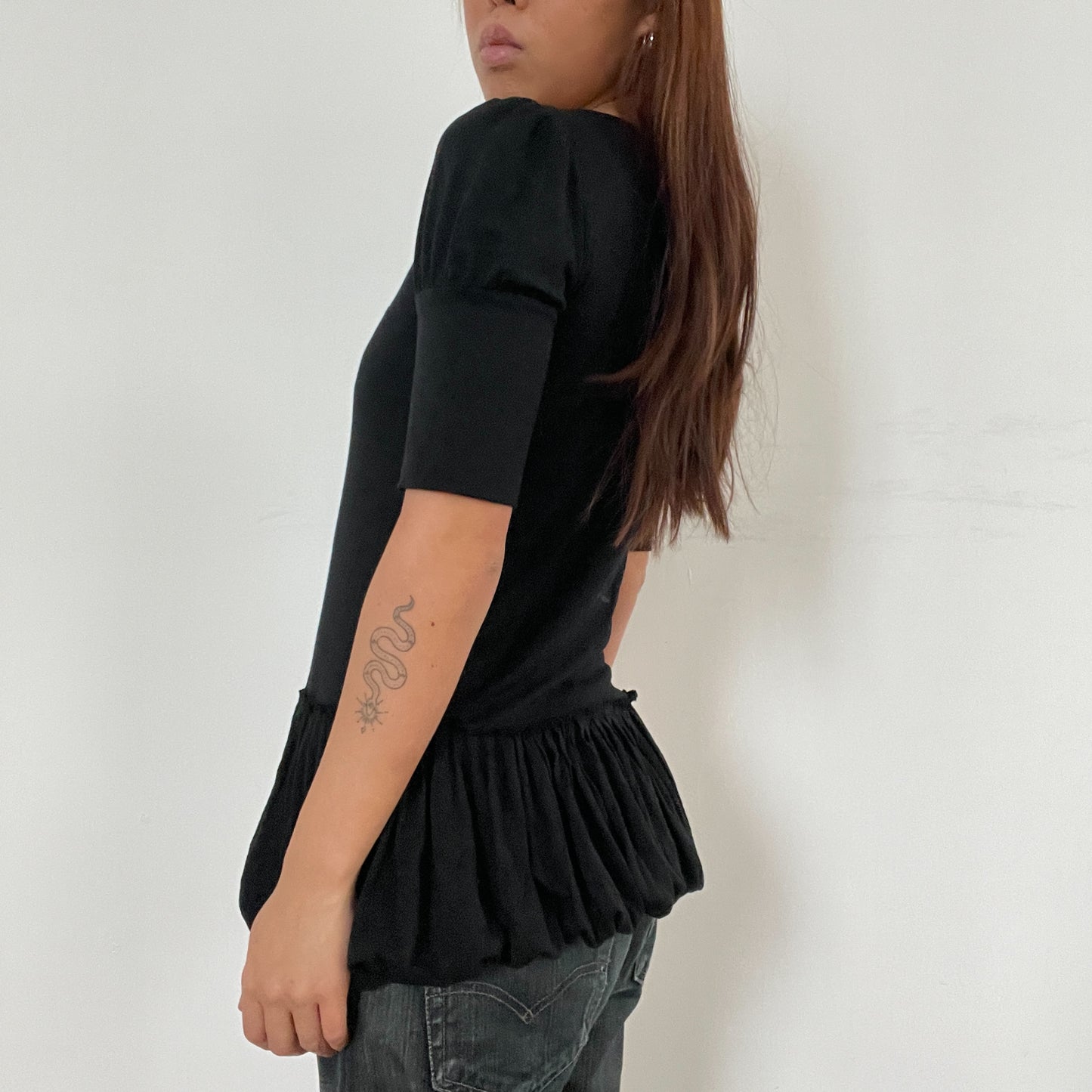 Black V-Neck Frilly Dress Cop Copine Top