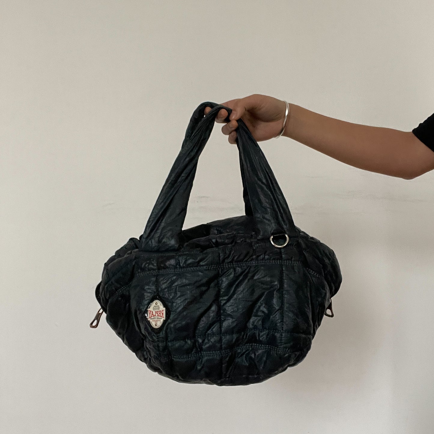 Blue Shiny Puffer Shoulder Bag