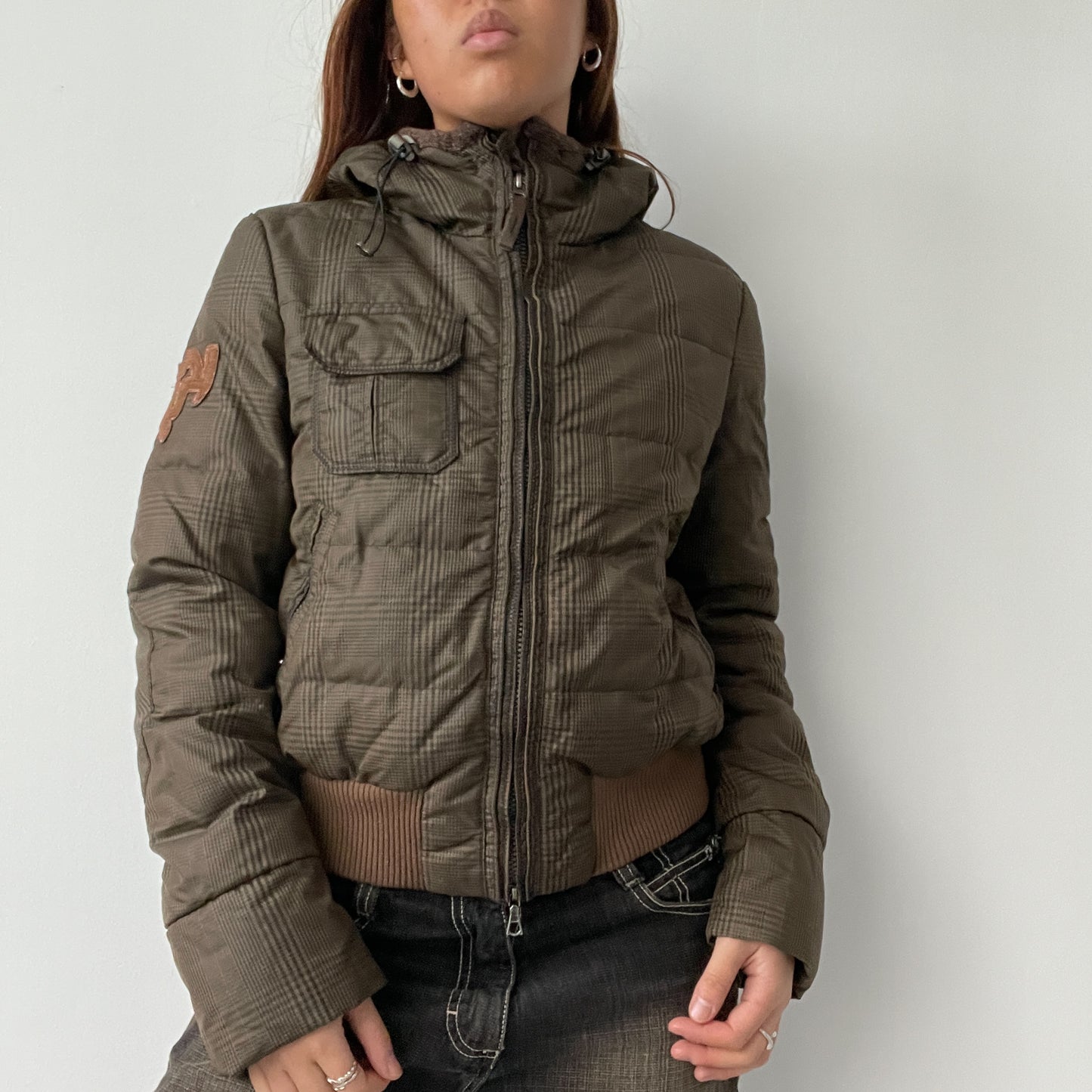 Brown/Khaki Hooded Puffer Jacket