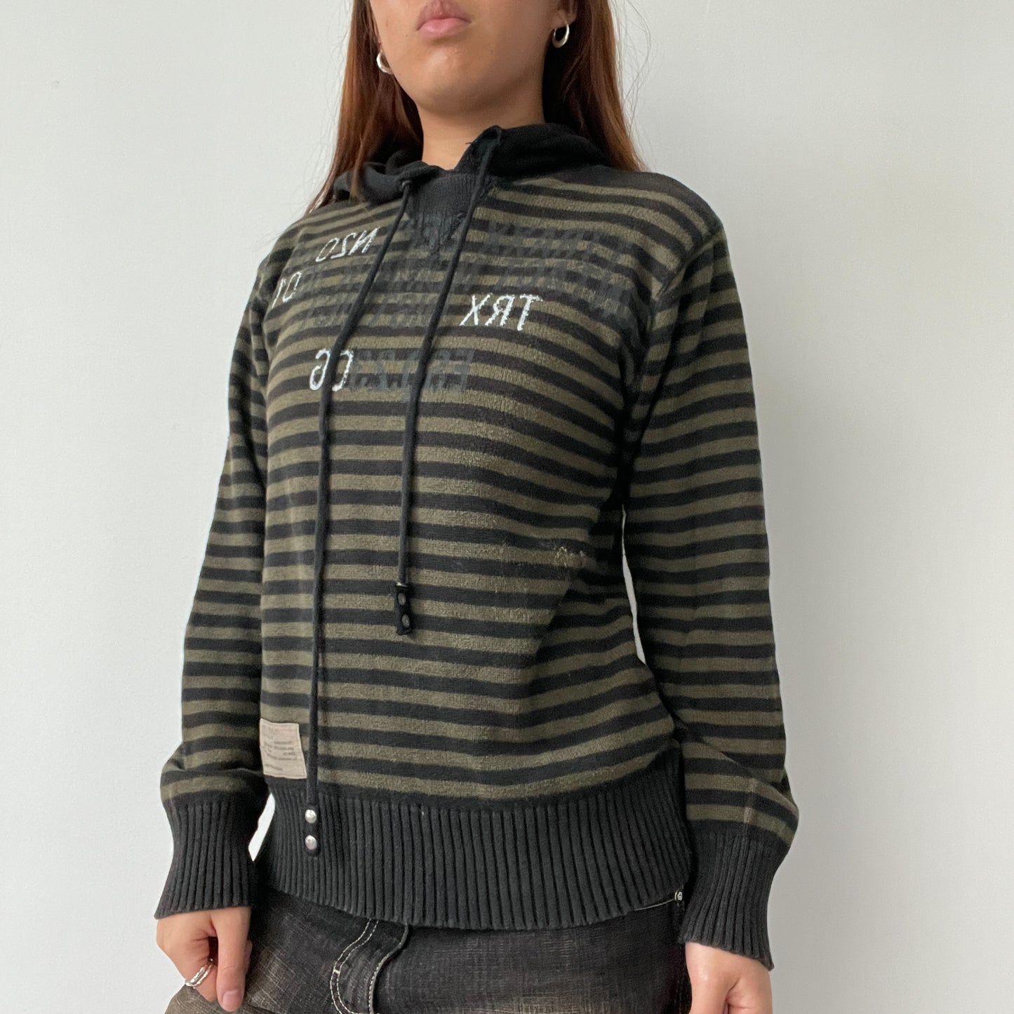 Black And Khaki Knit Hoodie
