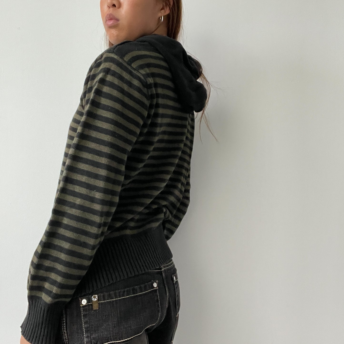 Black And Khaki Knit Hoodie
