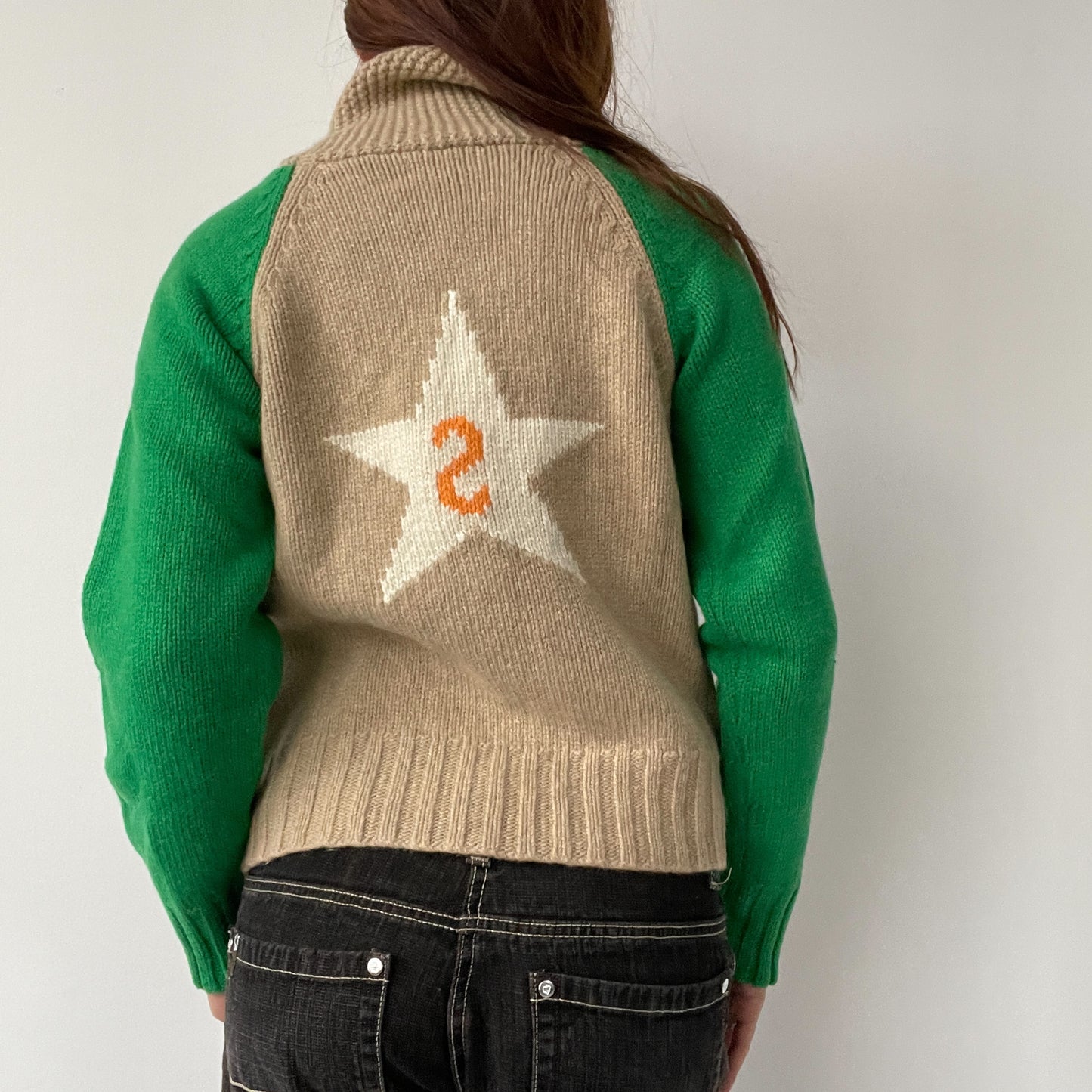 Green And Beige Contrast Knitted Jumper