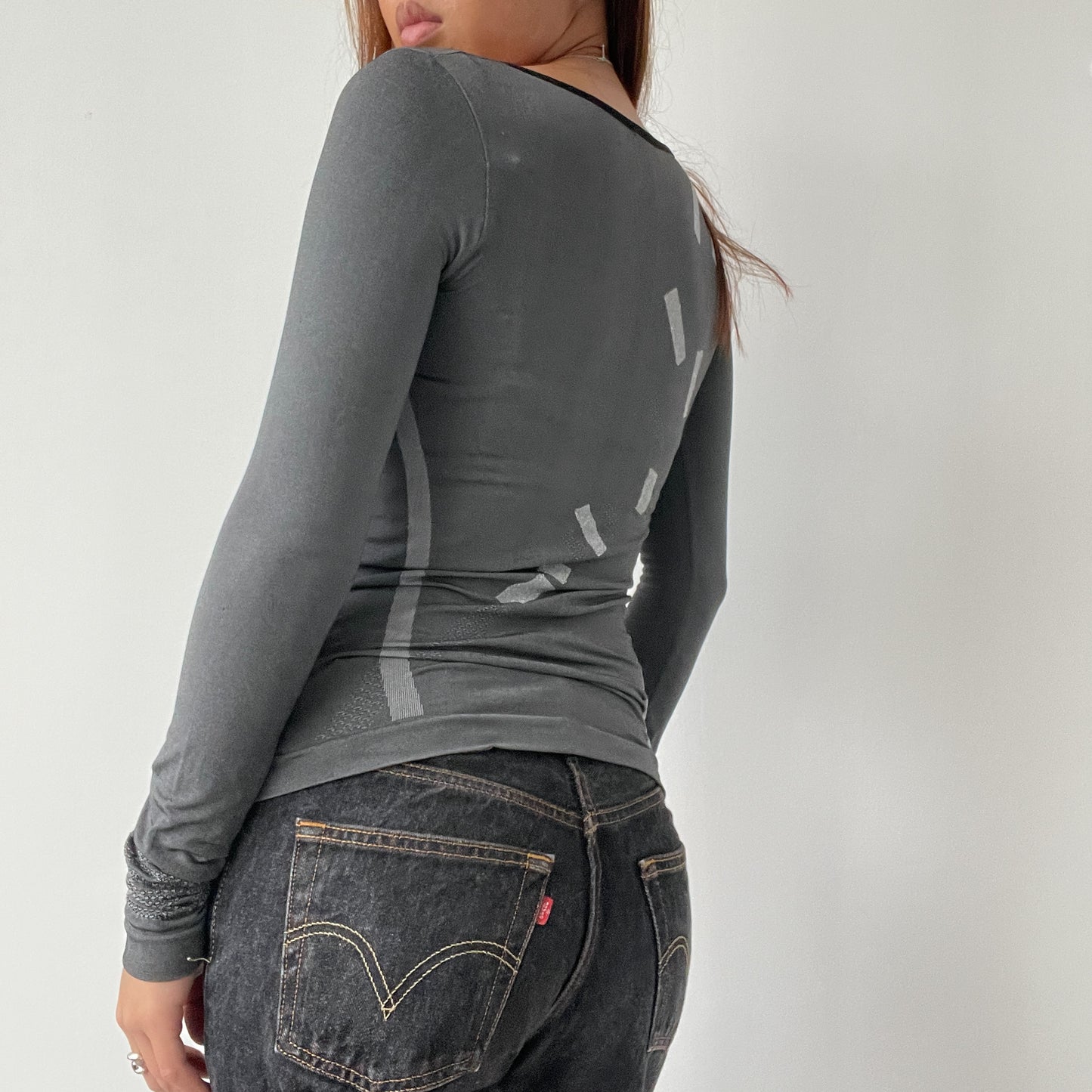 Grey Graphic Long Sleeve Top