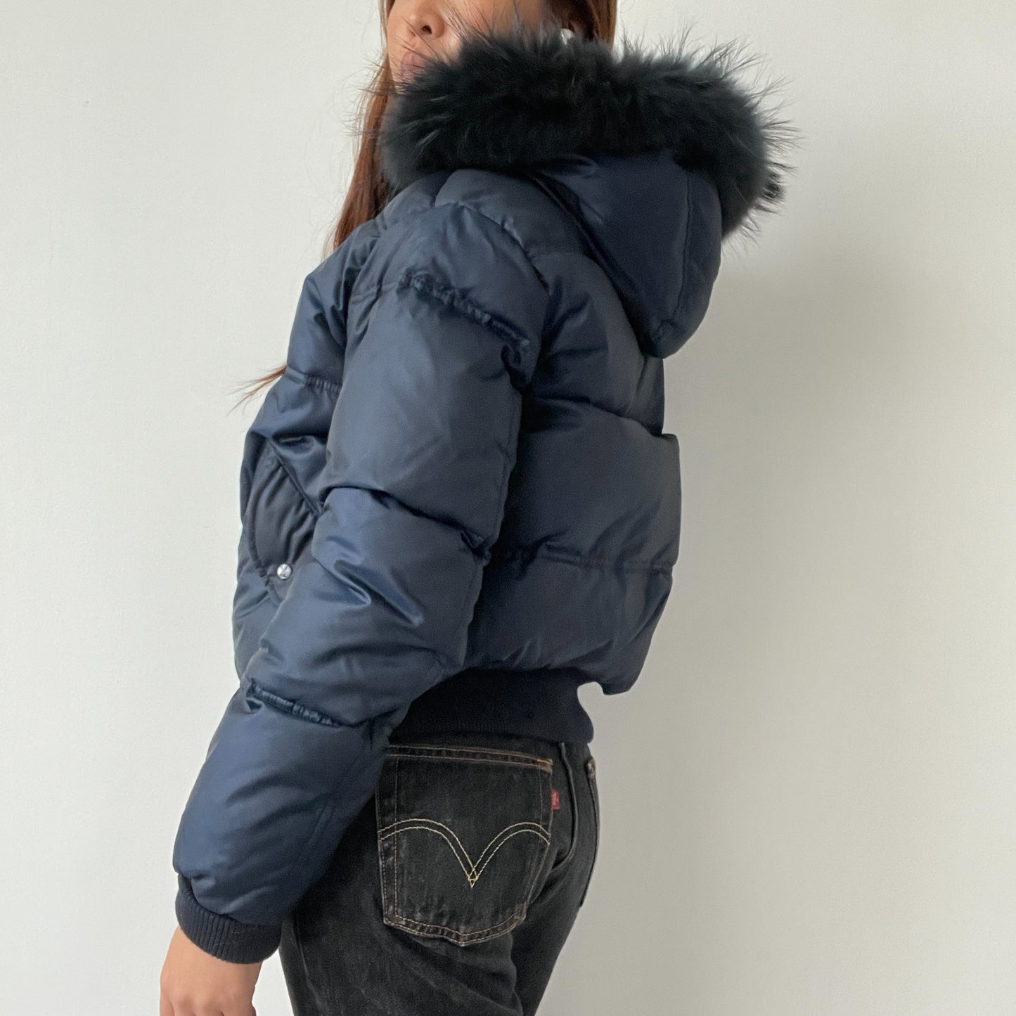 Blue Hooded Puffer Bomber Jacket
