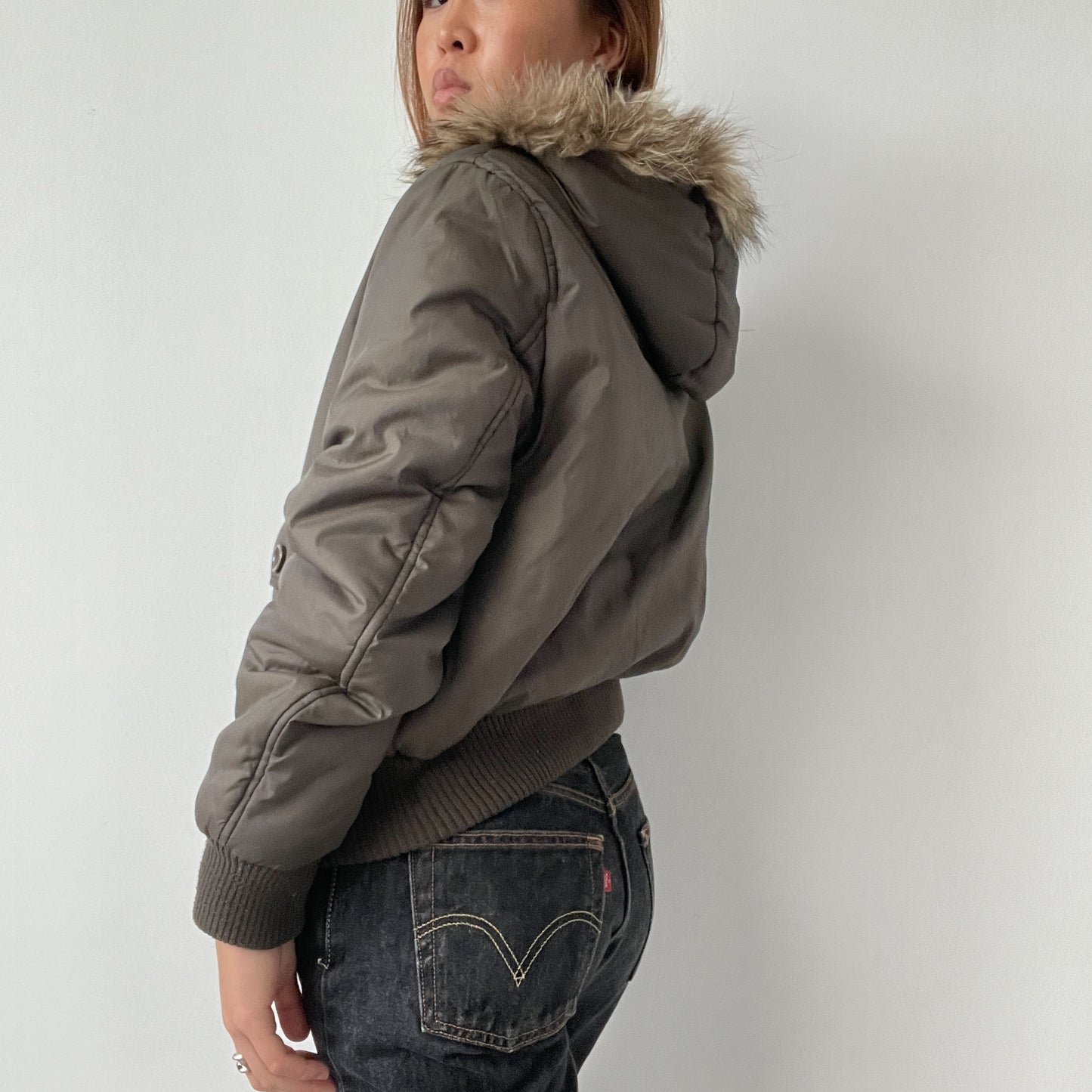 Brown Hooded Utility Bomber Jacket