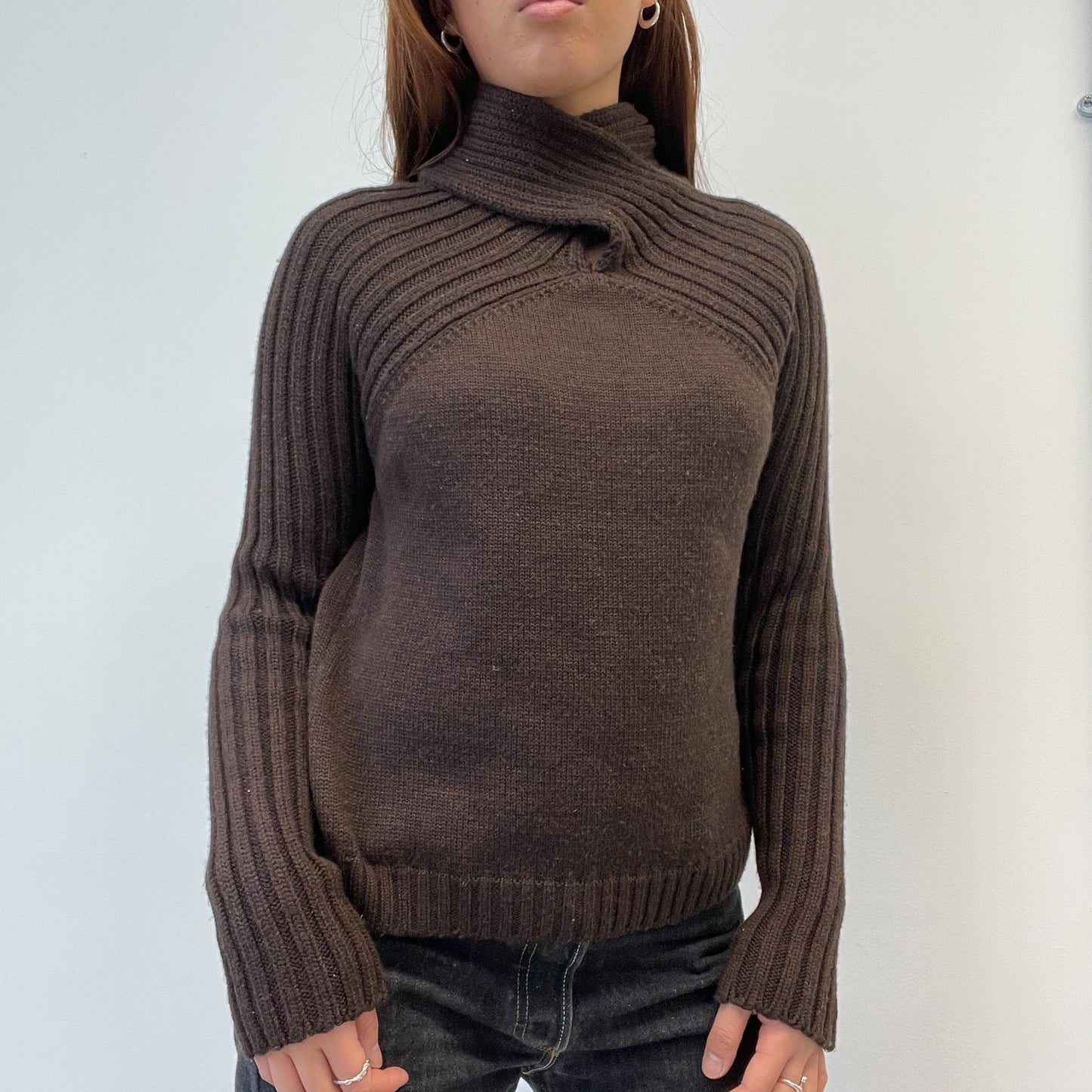 Brown Ribbed Knitted Jumper