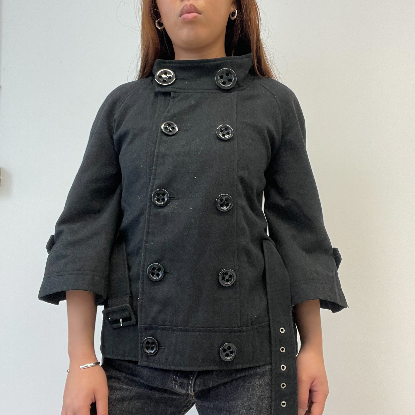 Black Asymmetric Belted Peacoat
