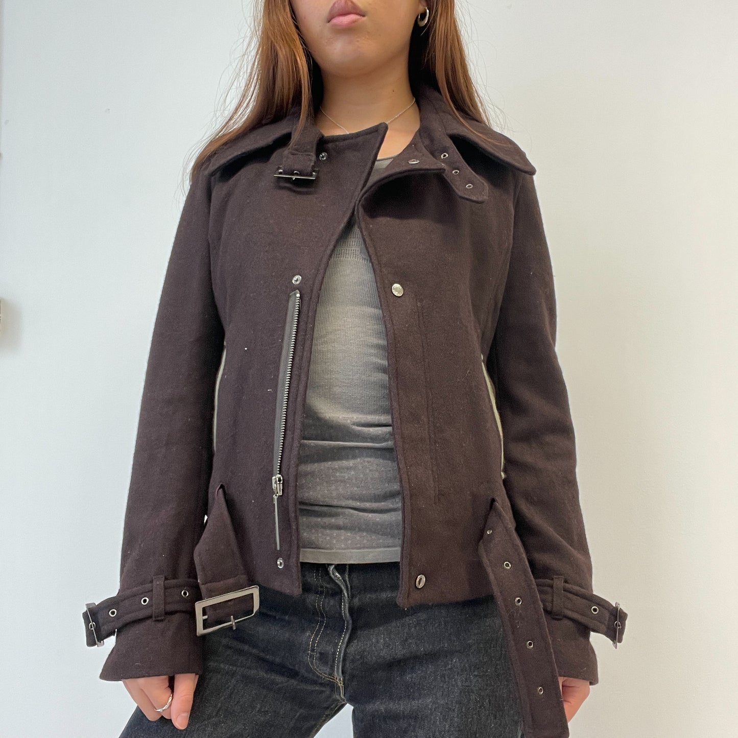 Brown Collared Wool Military Jacket