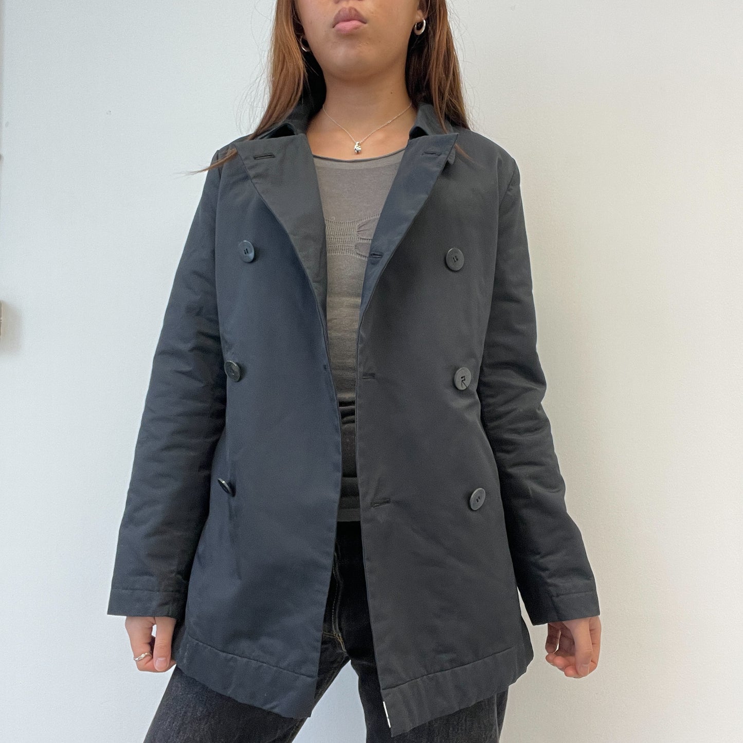 Black Asymmetric Double Button Peacoat