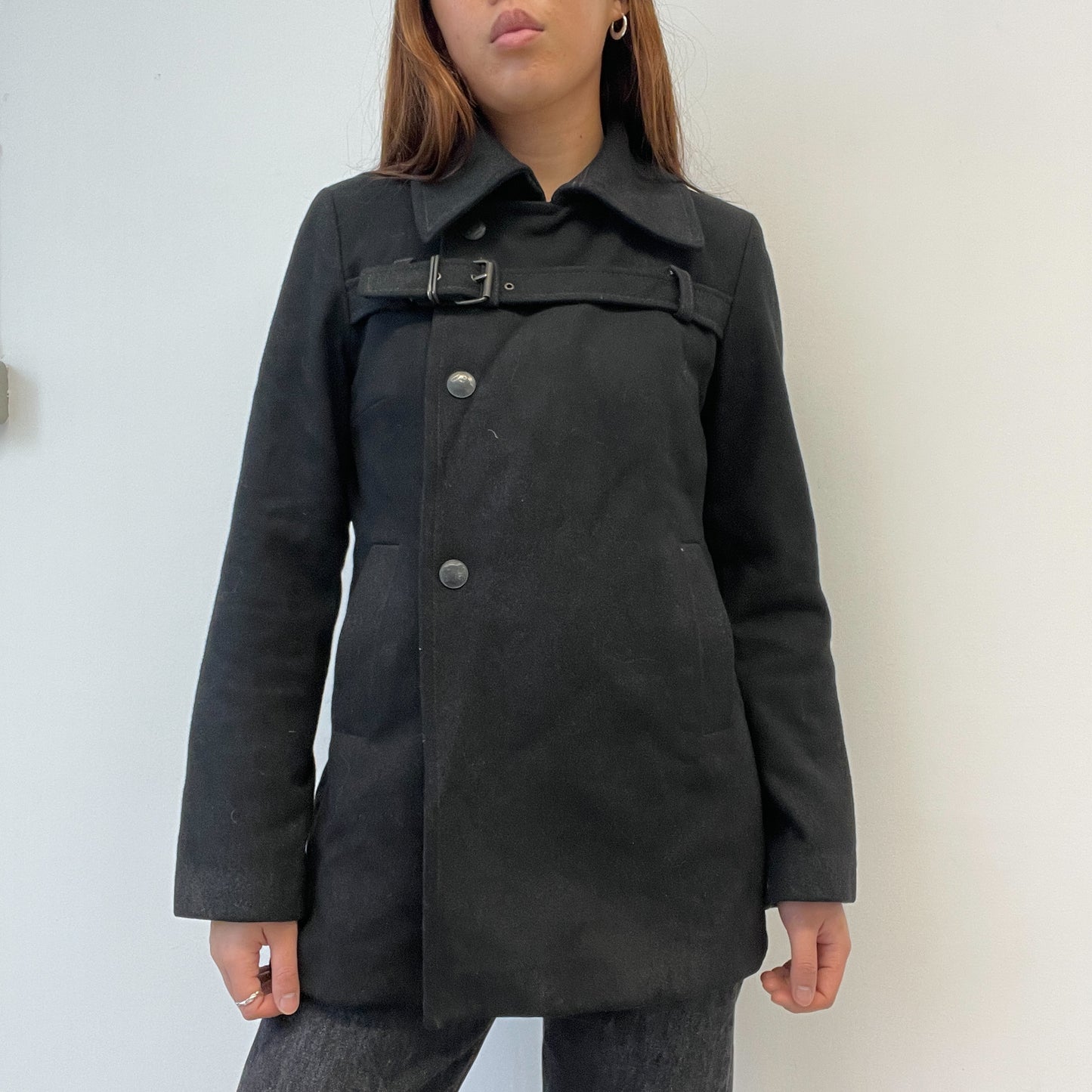 Black Asymmetric Collared Cop Copine Peacoat