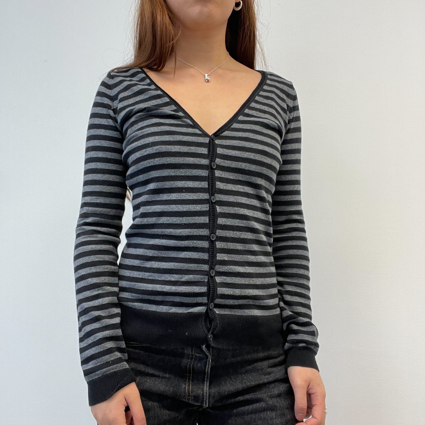 Black And Grey Stripy Cardigan