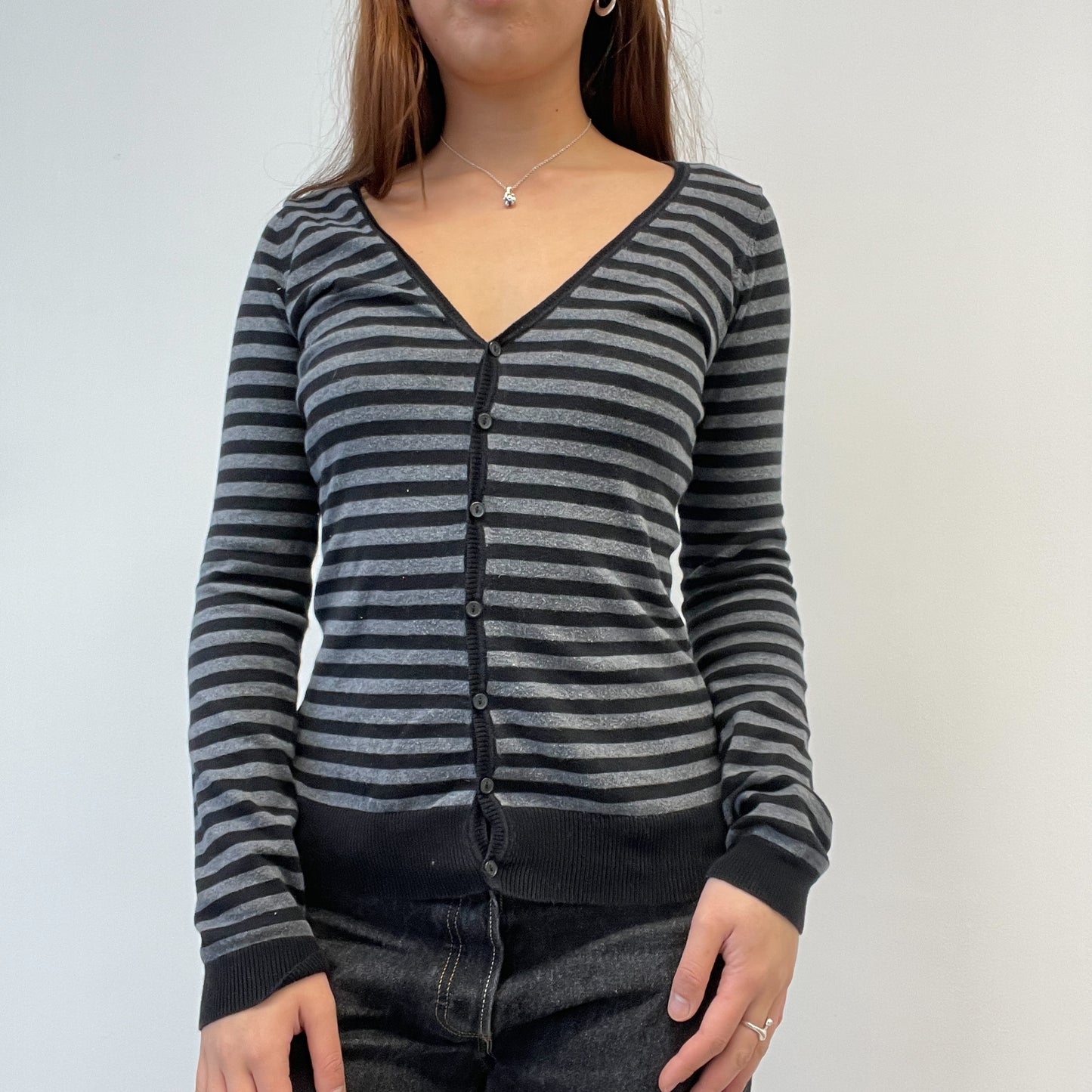 Black And Grey Stripy Cardigan