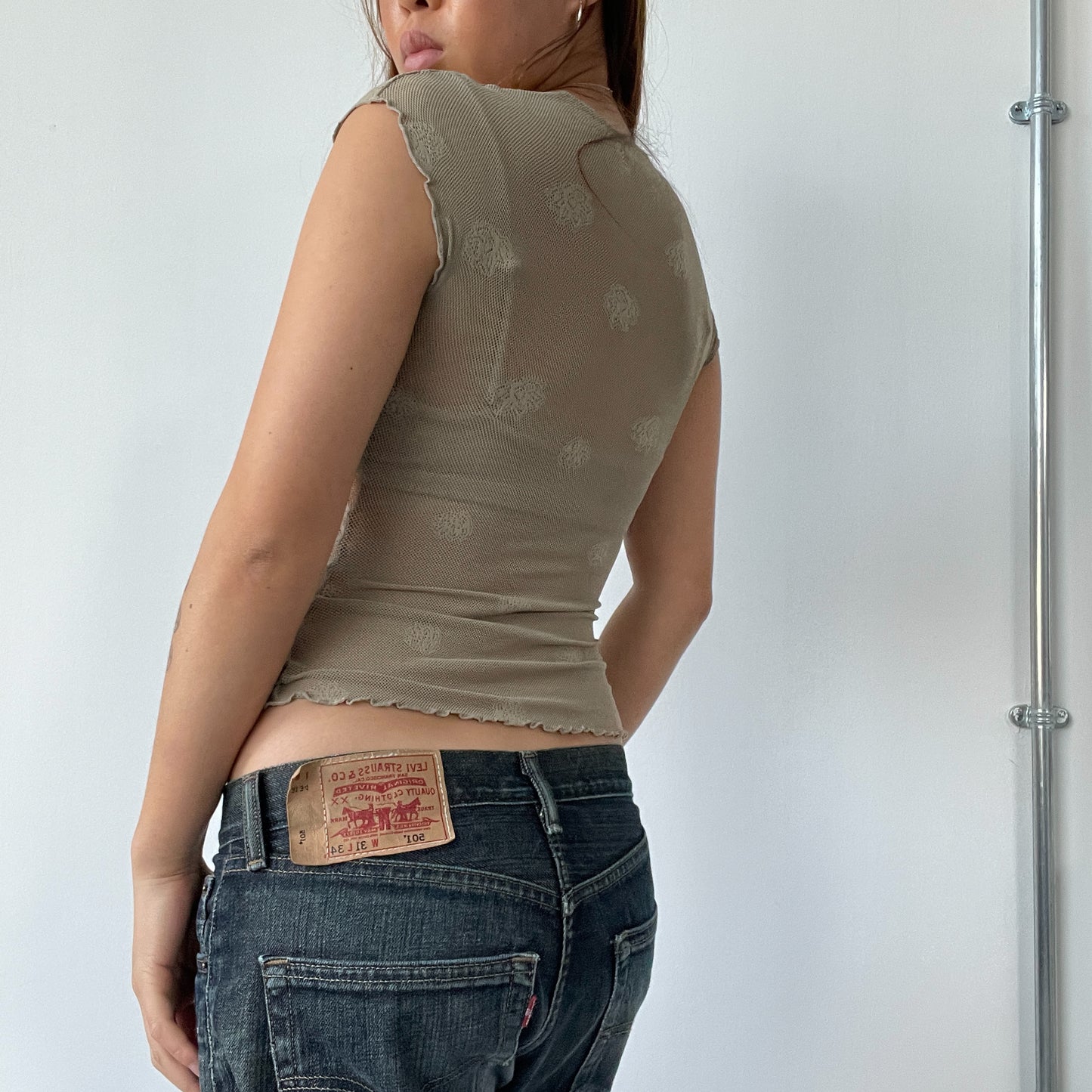 Italian Khaki Lace V Neck Top