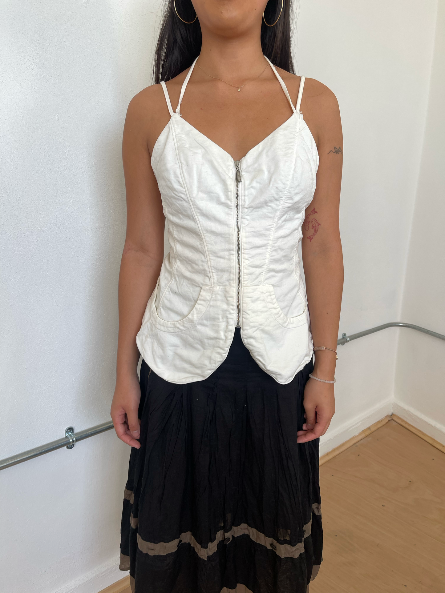 Vintage White Zip Up Top