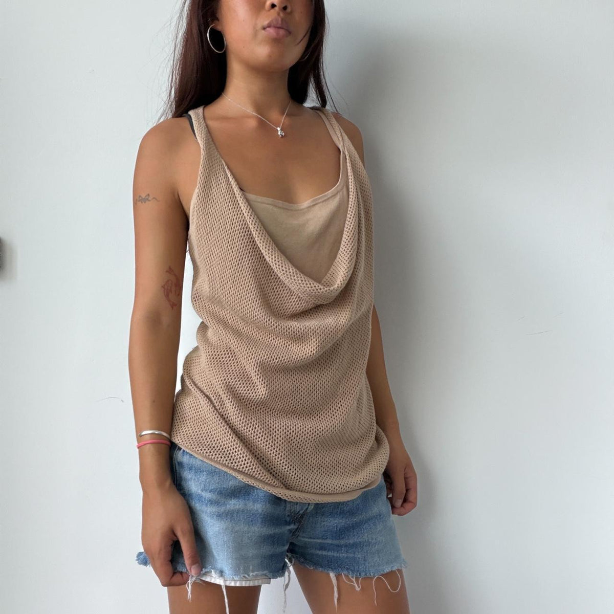 Vintage Beige Fishnet Tank