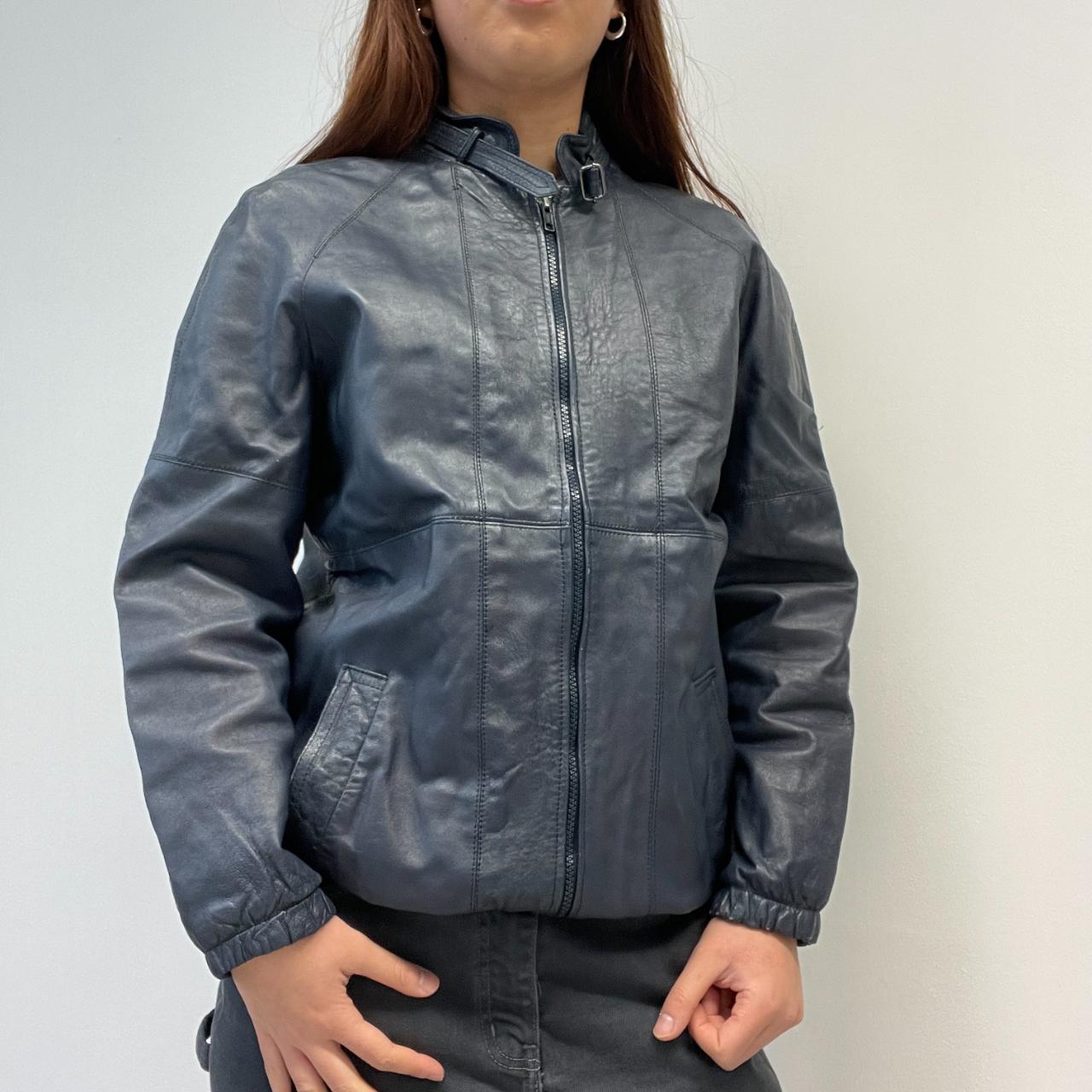 Black/Navy Leather Bomber jacket