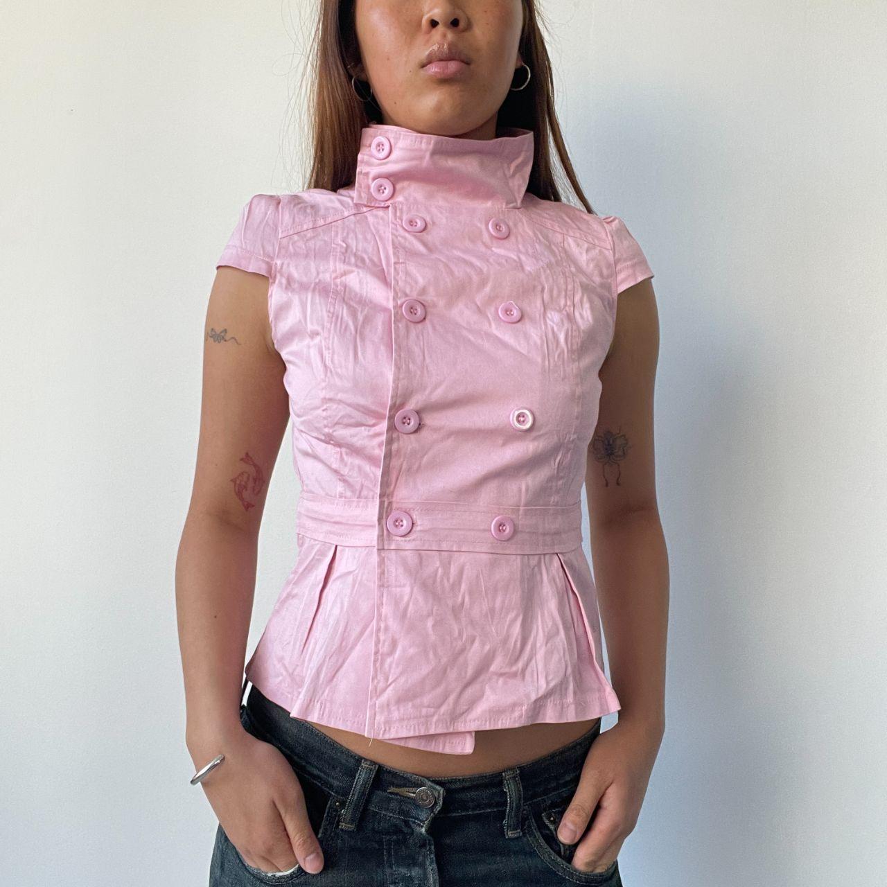 Pink Pleated Double Button Top