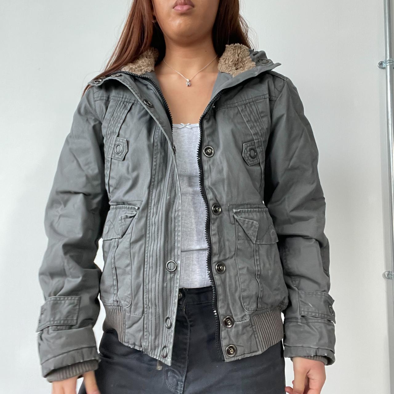 Khaki/Grey Hooded Utility Bomber