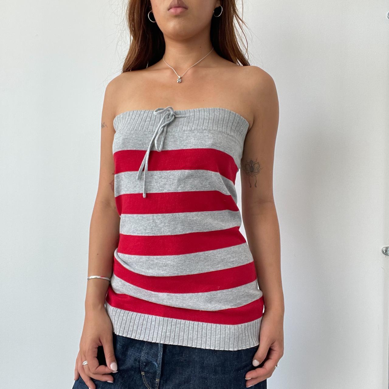 Red/Grey Stripe Knit Bandeau Top