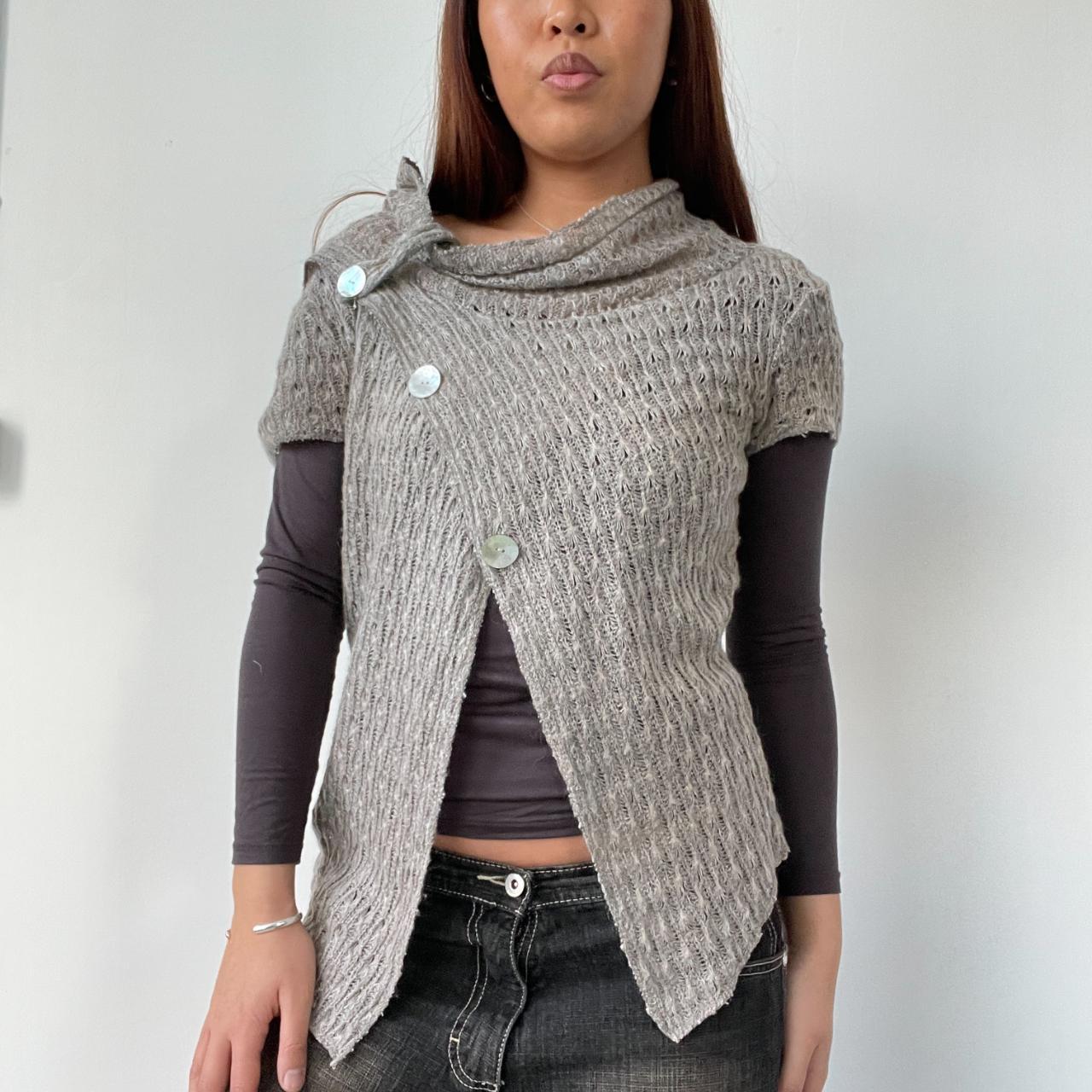 Beige Grey Knit Asymmetric Top