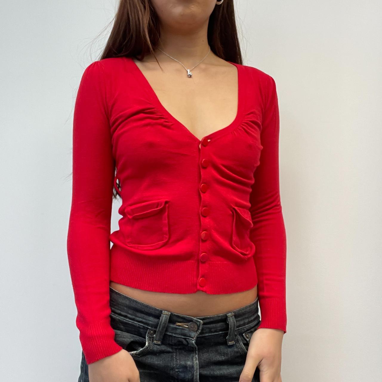 Red Button Up Cardigan Top