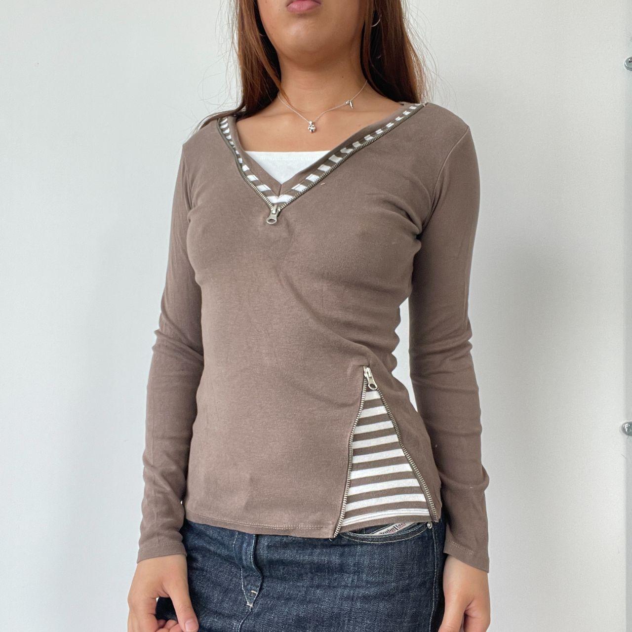 Brown Layered Long Sleeve Top